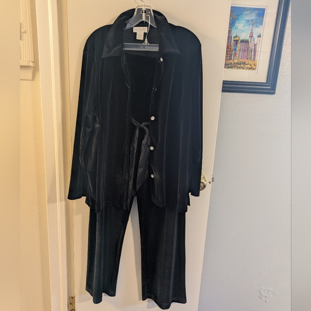 Norton McNaughton Black Velvet Blouse and Pants Set